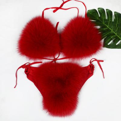 China Real Fox Fur Bra Antibacterial Pink Fur Bra Underwear for sale