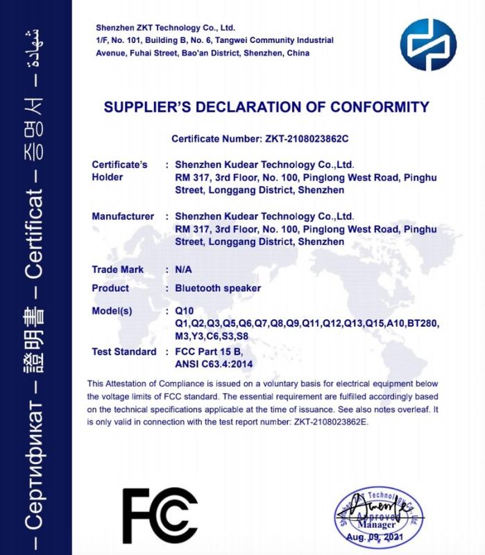 FCC - Shenzhen Kudear Technology Co., Ltd.