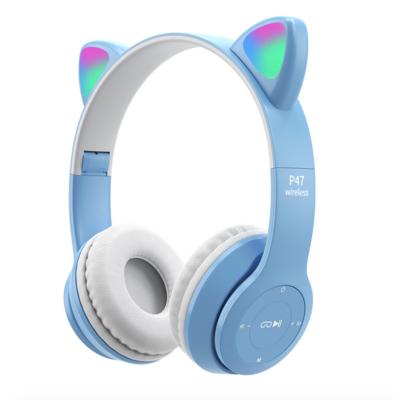 China Flashlight P47 Cat Ears Headphone Adjustable Headband Wireless Headphones With LED Flash Light For Kids Girl for sale