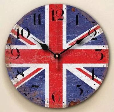 China 12in 14in 16in Creativity Antique Style Union Flag large Wooden decorative wall clock for sale