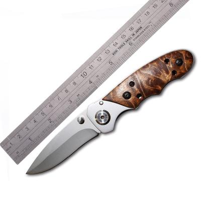 China Thumb Button Stainless Steel Wooden Handle Folding Small Pocket Knife for sale