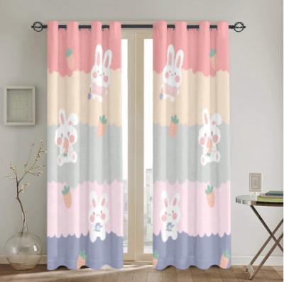 China 100% Cute Rabbit Blackout Design Lace Rich Pure Polyester Embroidery Curtain Colorblock Two Curtains for sale