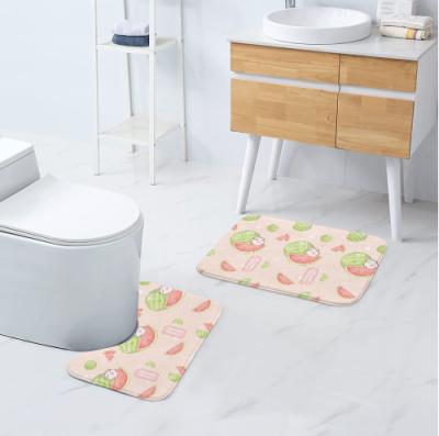 China Washable Bath Mat Set Solid Color 2 Pieces Bath Cover Sets Toilet Summer Watermelon Pattern Floor Bathroom Anti-Slip Mat Regenerative for sale