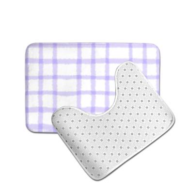 China Hot Selling Purple Bath Mat Washable Plaid Set 2 Piece Bath Blanket Bathroom Set Floor Non-Slip Bathroom Mat for sale