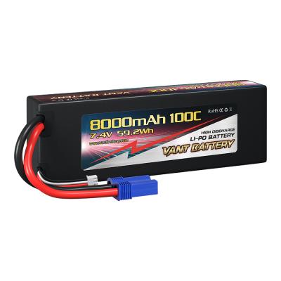 China Toys VANT 2S 8000mAh 100C 7.4V RC Lipo Battery Lipos Hard Case with EC5 Connector for RC Car Trucks 1/8 1/10 RC Vehicle for sale