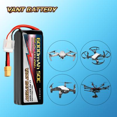 China Vant RC LIPO BATTERY High Discharge Rate 22.2V 6000mah 50C 100c Max for Giant Scale F3C, UAV lipo 52*48*152mm for sale