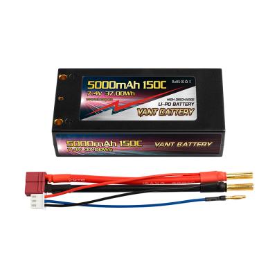 China VANT RC LIPO Battery Small Graphene 5000mah 150c-300c 7.4V 2S HIGH END Pack with 4MM bullet case for rc car 95mmx 47mmx 25mm for sale