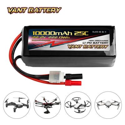 China Lithium Cobalt Oxide High Discharge Rate UAV Muticopter Drone Battery 22.2V 6S 10000mAh 25C For RC Car for sale