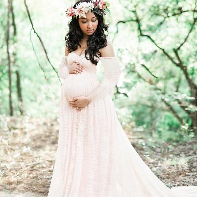 China Factory Supply Breathable Lace Up Maternity Photoshoot Dress Trailing Soft Long Sleeve Photography Maternity Dresses for sale