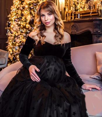 China Factory Supply Breathable Pleuche Photoshoot Maternity Dress Trailing Long Sleeve Maternity Photography Dresses for sale