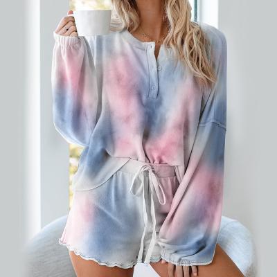 China 2020 Summer New Breathable Two-Piece Long Sleeve Sleepwear Wooden Pajamas QUICK DRY Tie Dyed Sleepwear for sale