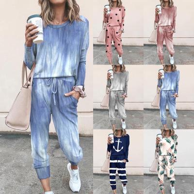 China QUICK DRY Summer Homewear Loose Suit For Women Cotton Pajamas Print Homewear Set Two Piece Set Long Pajamas for sale