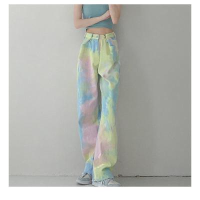 China Newest Breathable Color Dyed Tie Ins Straight Leg Jeans Summer Loose Waist Slimming Pants for sale