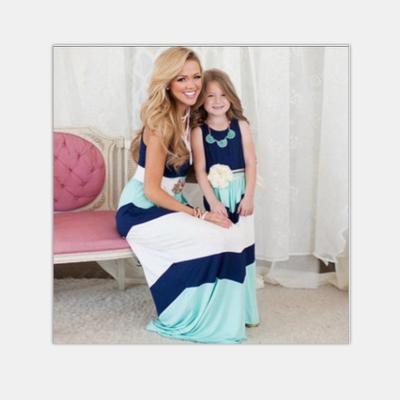 China QUICK DRY Quilting Contrast Color Sleeveless Parent-Child Family Matching Outfits Casual Long Dress for sale