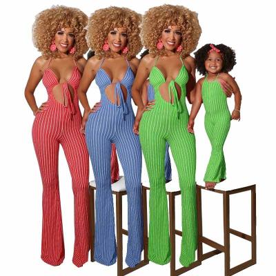 China Hot Selling Matching Clothes Anti-Shrink Mommy and Me Striped Family Suits Overalls One-Piece Outfits 2021 for sale