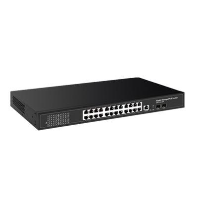 China VLAN Support 24GE+2SFP Full Gigabit Managed PoE Switch with 24*10/100/1000Base-TX PoE and 2*100M/1000M SFP and 56/128Gbps Bandwidth for sale