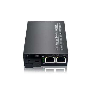 China 10/100M POE Fiber Media Multimode Transceiver 2 POE Port Base-TX LC and 1 Base-FX POE Ethernet Switch Converter CE Port FCC for sale