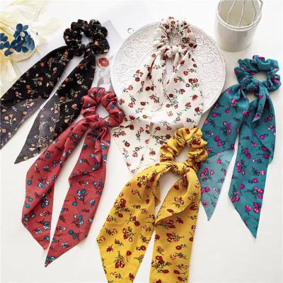 China Custom Made Floral Pattern High Quality Material Friendly Design Elastic Hair Ties Printing Multi Color Hair Scrunchies for sale