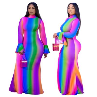 China Long Sleeve 2021 Viable Wholesale Elegant Autumn 5XL New Plus Size Women's Half High Waist Women's Casual Night Dresses Horn Dress For Fat for sale