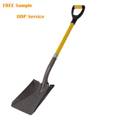 China Garden Site Gardening Tools Heavy Duty Fiberglass Handle Reinforced Square Mouth Shovel for sale