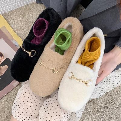 China New Fashion Trend Fashion Plush Slipper Plush Winter Wear Thick-Soled Cotton Fleece Ladies Fluffy Slippers for sale