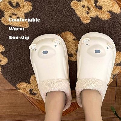 China Latest Cartoon Fuzzy House Plain Flat Kawaii Bear Thermal Female Slide Slippers for sale