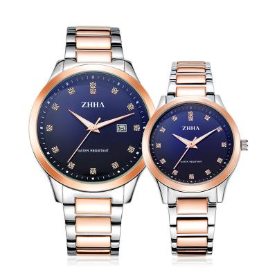 China Brand Automatic Luxury Golden Stainless Steel Factory Date Extreme Couple Watch for sale