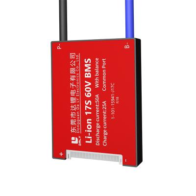 China Daly tricycle lithium battery pack 60v 50a lithium battery pack bms ion battery pack pcb pcm board bms 17s li - ion bms 60v 50a for e-bike for sale