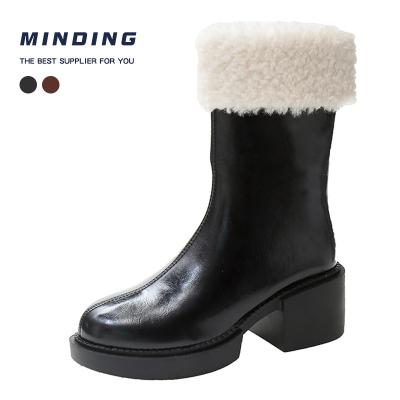 China Factory Wholesale Ankle Boots Round High Top Shoes Waterproof PU Leather Heels Rain Zipper Martin Boots Women Size Boots for sale