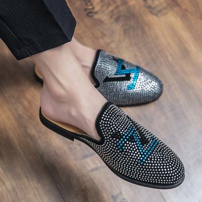 China Deodorization Sequin Decoration Leather Half Shoes Italian Casual Shoes Men Daily Outdoor Slip On Loafers Slippers Plus Size Masculino Mule for sale