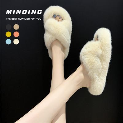 China Wholesale One Autumn Plush Ladies Printing Color Fluffy Embroidery Ladies Slippers Fashion Trend Ladies Word Slippers Fox Fluffy Women Fashion Trend for sale