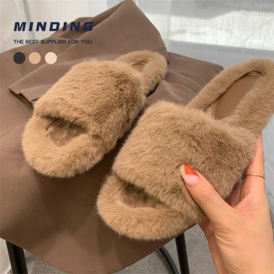 China Wholesale High Quality Belt Plush Slipper Fur Flip Flops Pantuflas Fashion Fox Fashion Trend Ladies Fluffy Slippers Cross Slides Sandals for sale