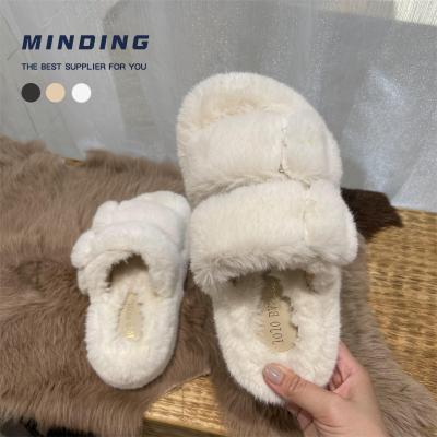 China High Quality Plush Flip Flops Fashion Trend Factory Wholesale Ladies Fur Slippers Pantuflas Open-Toed Fashion Fluffy Slippers Slide Sandals for sale