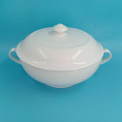 China Sustainable Hot Sale Porcelain Ceramic Soup Tureen Cooking Pot With Lid And Handle for sale