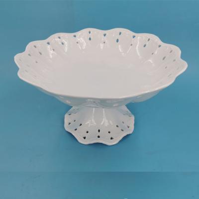 China Viable Hollow Out Large Luxury White Ceramic Chocolate Bowl Candy Bowls for sale