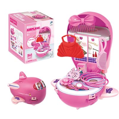 China Plastic Girls Pretend Game Fashion Dress Toys Beauty Portable Dresser Toys Aircraft Storage Set Suitcase for sale