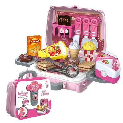 China New Design Kids ABS Plastic Food Play Set 3 in 1 DIY Dessert Toys School Bag Baking Pastry Kits Role Play Toys for sale