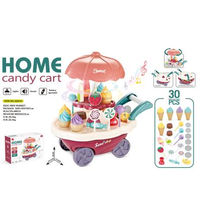 China ABS Plastic Candy Home Play Set Girls Toys Pretend Play Dessert Set Ice Cream Cart Toy With Music for sale