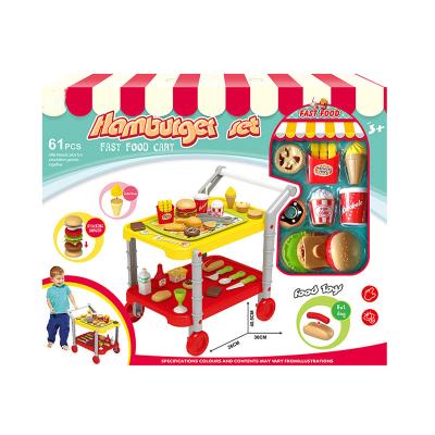 China ABS Plastic Pretend Play Toys Dining Table Trolley Restaurant Dinner Car Set Set Simulation Mini Toy Kitchen Set for sale