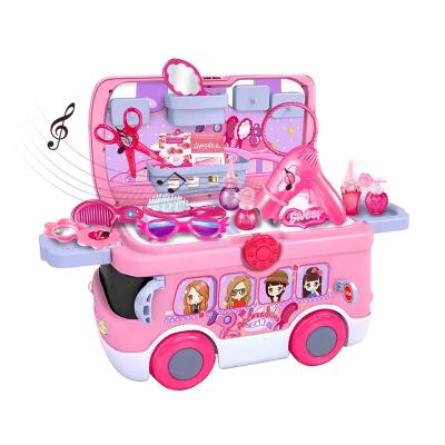 China Accessories Bus with Music Bag Pretend Play Children's Makeup Bus Toys Girl Makeup Set Toy with Light and Music for sale