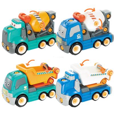 China Plastic Kids DIY Plastic Self With Screwdriver Truck Assembling Toy Mini Concrete Mixer Truck Model Toys for sale