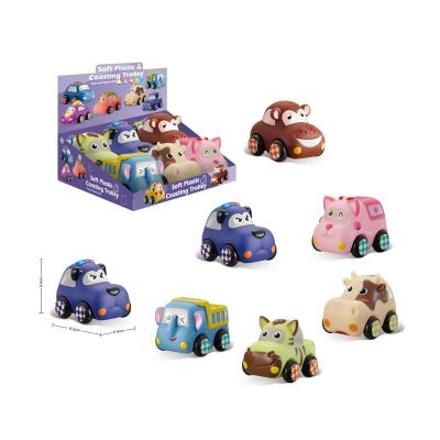 China Cartoon Soft Rubber Car Toys Baby Vehicles Carriage Rider Car Walking Toy Set For Toddler Kid for sale