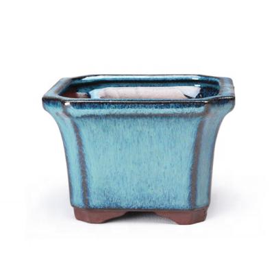 China Wholesale Modern Chinese Blue Ceramic Small Flower Square Bonsai Pot for sale