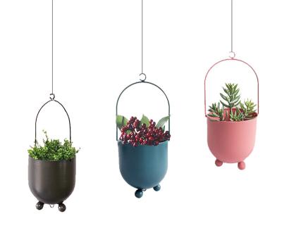 China Indoor Morden Decorative Metal Plant Pots, Colorful Hanging Metal Plant Pot with Handle, 4inch Iron Succulent Pot for sale