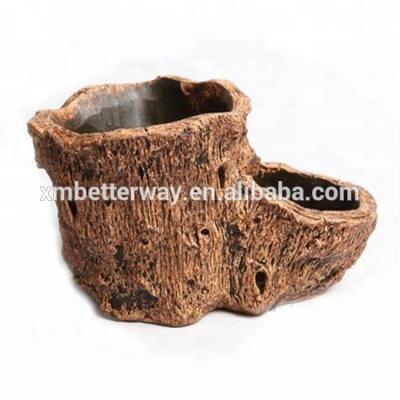 China Modern Creative Antique Wooden Cement Bosai Garden Flower Pots for sale