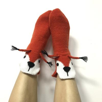 China New Polyester Christmas Socks Women Europe And America Cartoon Animal Floor Socks Red Squirrel Home Mid-tube Warm Polyester Socks for sale