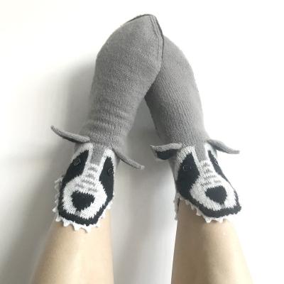 China Polyester Christmas Warm Socks Unisex Funny Christmas Gifts For Men And Women Novelty Crew Gray Wolf Floor Warm Sock Large Cozy Unisex Cotton Sock for sale