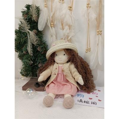 China Cute Funny Hot Handmade Dolls For Girls Soft Auspicious Rag Dolls Long Dark Brown Hair Baby Dolls In 12 Inch Dismountable Handwork Gifts for sale