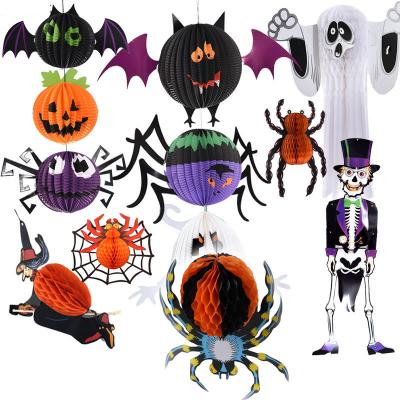 China New Halloween Terrors Spider Paper Lantern Ornaments Paper Pumpkin Hanging Props Hanging Witch Kindergarten Patio Party Outdoor Decors for sale