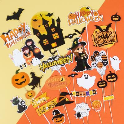 China New Plastics Halloween Decorations Tough Insert Cards Pumpkin Castle Bat Haunted House Candy Baking Flag Alphabet Suits Gifts For Kids for sale